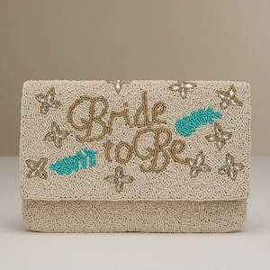 Handmade Beaded &quot;Bride to Be&quot; Clutch: Wedding Party Bag with Gold Chain