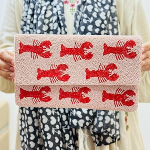Handcrafted Lobster Beaded Clutch: Ocean Theme Purse, Summer Beach Bag