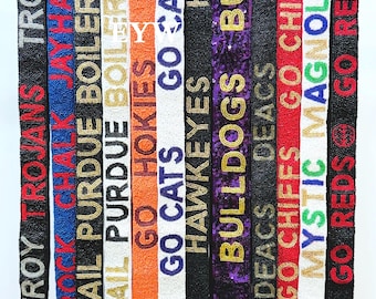 ハンドメイドビーズのゲームデーバッグストラップ、大学チームカラー、スタジアムフットボールゲームデーバッグストラップ