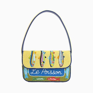 Handmade Beaded Fish shoulder Bag|Le Poisson Colorful Beaded Purse|Coastal Summer Statemant Hand|