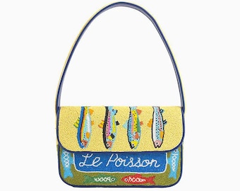 Handmade Beaded Fish shoulder Bag|Le Poisson Colorful Beaded Purse|Coastal Summer Statemant Hand|