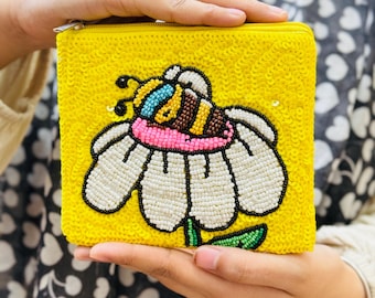 Handgefertigte Perlen Geldbörse, bunte Perlen Mini-Beutel, Muster Perlen Geldbörse, kleine Clutch Bag, Geschenk für Her.Woman Artisan Arbeit