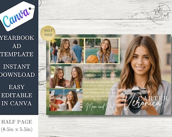 Senior Yearbook Ad Template | Half Page Senior Graduation Keepsake Template |  editable template | Editable Canva Girl Tribute Bright