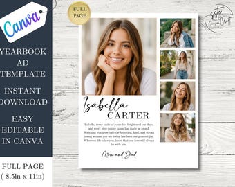 Senior Yearbook Ad Template | Elegant Full Page Graduation Announcement, editable template, Easy personalization in Canva, Instant Download