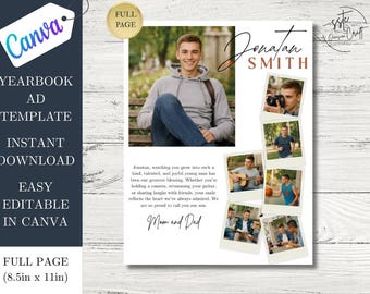 Senior Yearbook Ad Template | Elegant Full Page Graduation Announcement | Easy personalization in Canva | Instant Download