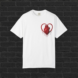 Heartfelt Red Heart T-Shirt, Romantic Minimalist Shirt, Emotional Drip Art Graphic Tee