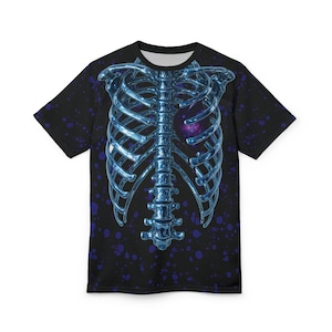 Rib Cage Galaxy Heart T-Shirt, Chrome Skeleton Drip Streetwear Shirt, Black Graphic Tee