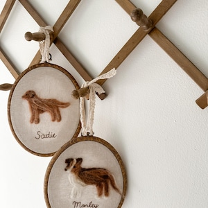 Custom Needle Felt Pet Portrait | Personalized Pet Wall Art in Wooden Hoop | Hand Embroidered Name | Dog Cat Memorial Gift | 7.5x6