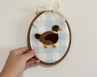 Handmade Needle Felted Duck – Rustic Nursery Embroidery Hoop Art
