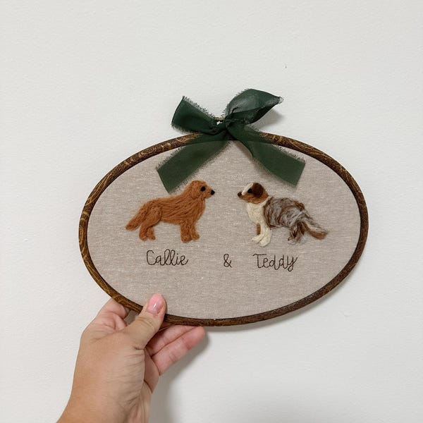 Custom Needle Felt Pet Portrait | Handmade Hoop Art, Personalized Gift