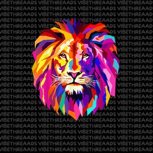 Cool Colorful Lion Head PNG | Bright Vibrant Lion Face Sublimation Clipart | Wild Animal T-Shirt Design Digital Download