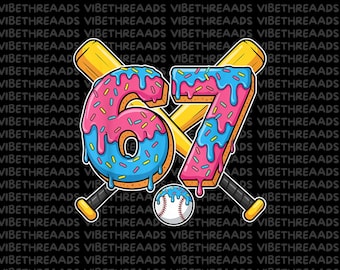 67 Ice Cream Drip PNG, Baseball Meme Gen Alpha Sublimation Design, Player 67 67th Birthday T-Shirt Graphic, Baseball Clipart PNG