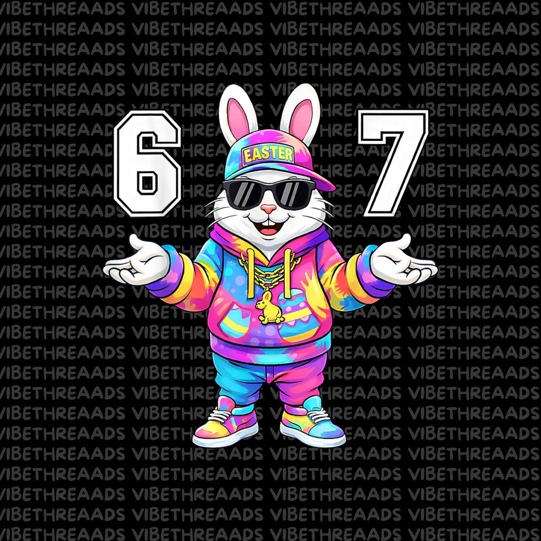 Six Seven 67 Easter Bunny PNG, Tie Dye Meme Rabbit Clipart, Funny ...