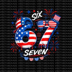 Funny 67 Six Seven Meme PNG, patriottische 4 juli sublimatie ontwerp, USA Independence Day T-shirt clipart, DTF-overdracht
