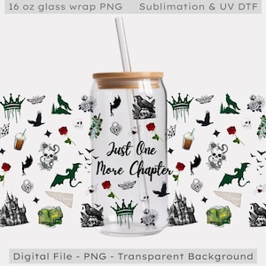 16oz Glass Cup Wrap, Dark Romance Fantasy Digital Design PNG, Bookish Mug Wrap, For UV DTF, Fantasy Book Lover Gift, Booktok