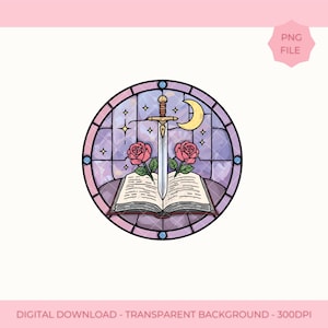 Fantasy Romance Stained Glass PNG | Magical Window Clipart | Booktok Bookish Merch Printable Sublimation File