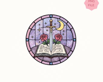 Fantasy Romance Stained Glass PNG | Magical Window Clipart | Booktok Bookish Merch Printable Sublimation File