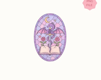 Fantasy Romance Stained Glass PNG | Magical Window Clipart | Booktok Bookish Merch Printable Sublimation File