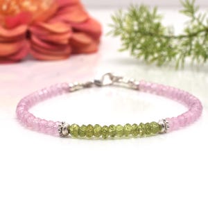 Dainty Peridot And Rose quartz bracelet / Silver Peridot stack / Peridot bracelet / August birthstone / Gift for her Mother's day gift