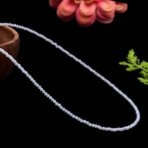 Natural Blue Lace Agate Round 3mm Beads Minimalist Women Choker, Gemstone Crystal Dainty Stunning Necklace, Waterproof Crystal Boho Choker
