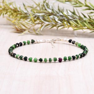Ruby Zoisite bracelet - bracelet femme, ultra delicate bracelet 3mm Sterling Silver, Natural Ruby Zoisite jewelry, Green Ruby bracelet