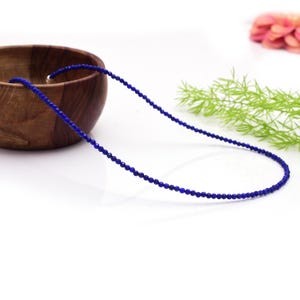 Lapis Lazuli Tiny 2mm Gemstone Beaded Minimalist Layering Choker, Blue Crystal Necklace, Waterproof Crystal Choker, September Birthstone