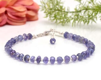 Dainty Tanzanite Bracelet, Gold Filled Beads, Minimalist Jewelry