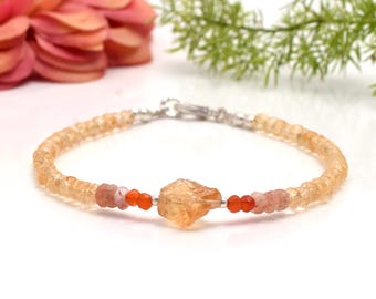 Pulsera de chakra sacro al atardecer/Piedra solar, cornalina y citrino: en bruto y suave/Energía alegre/Pulsera de citrino hecha a mano/Regalo de pulsera boho