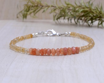 Pulsera de cuentas de citrino y piedra solar, joyería con piedras preciosas ombré
