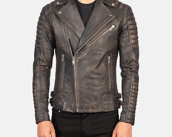 Robuust, verweerd bruin leren jack voor heren – vintage bikerjack, klassiek retro motorjack met tijdloze stijl