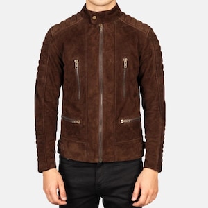 Chaqueta de camionero de ante marrón para hombre / Chaqueta de ante marrón / Chaqueta de cuero para hombre / Chaqueta estilo western / Chaqueta de cuero marrón / Regalo para él