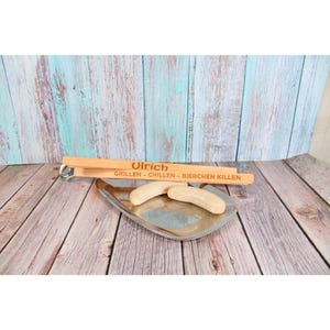 Personalized grill tongs with bottle opener wood with saying grilling wood gift