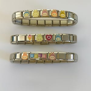 customizable italian charms bracelet for women with labubu charm in stainless steel – a modular kawaii-style jewelry piece
