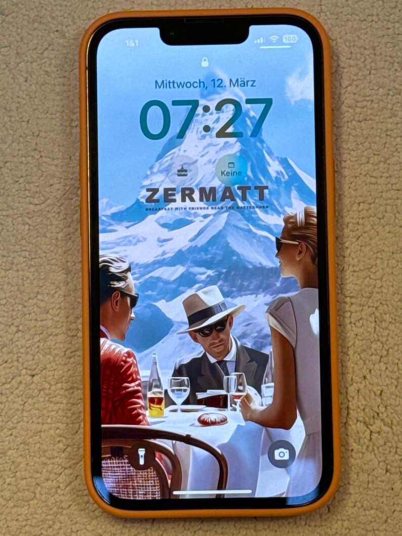 Vintage Alps Phone Wallpaper – Breakfast in Zermatt, Retro Elegant ...