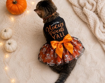 Hocus Pocus Y'all Halloween Skull Tutu Cat Dress Costume