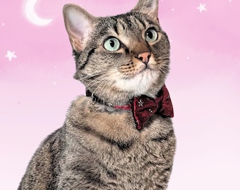 Red Velvet Star Cat Collar – Breakaway Bowtie with Star Charm