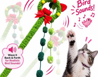 Interactive Cat Wand Toy with Bird Sounds, 23.6 Inch Plush Teaser, Kitten Toy