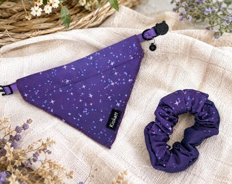 Pawsome Pair – Purple Stars Bandana Cat Collar + Matching Scrunchie