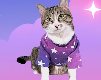 Purple Ombre Star Cat Shirt – Lightweight Fleece Cat Outfit