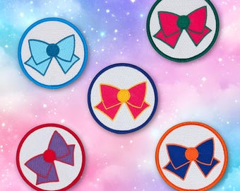 Cosmic Bow • Embroidered Iron-On Anime Patch • Kawaii Magical Guardian Design • Choose Color