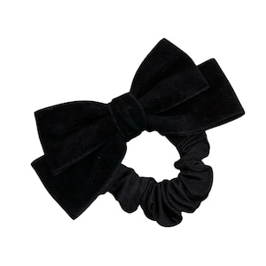Black Velvet Bow Scrunchie: Elegant Hair Tie, Cottagecore Accessory