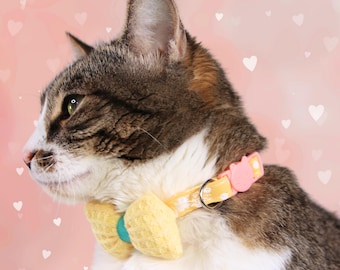 Yellow Knit Bow Polka Dot Cat Collar – Soft Breakaway Safety Collar
