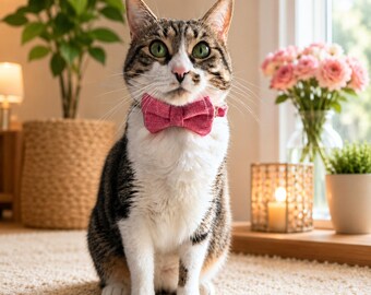 Pink Hemp Cotton Cat Collar with Bowtie and bell