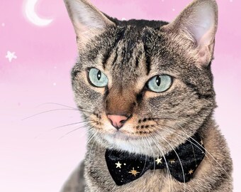 Black Velvet Star Cat Collar – Breakaway Bowtie with Star Charm