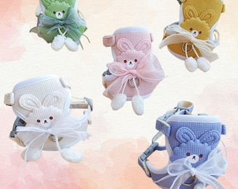 Bunny Bow Cat Harness & Leash Set – Adjustable Kawaii Cat Vest for Walking | 5 Colors