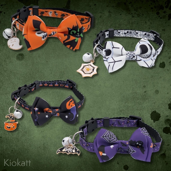 Halloween Cat Collar: Breakaway Safety Buckle, Spooky Charm & Bowtie