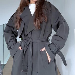 Oversized Trench Coat for Women, Long Double Breasted Belted Maxi, Water Resistant Minimalist Quiet Luxury Jacket, Khaki/Blue/Black S/M M/L
