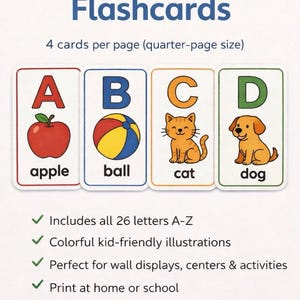 Alphabet Flashcards A-Z: Colorful ABC Learning Cards (Printable PDF) Bonus included!