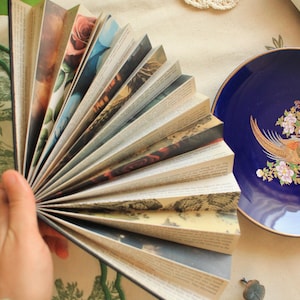 Handgjord solfjäderset, Damsolfjäder Bröllopsfläkt, Vintage handfläkt för sommaren, Hopfällbar solfjäder bild 12