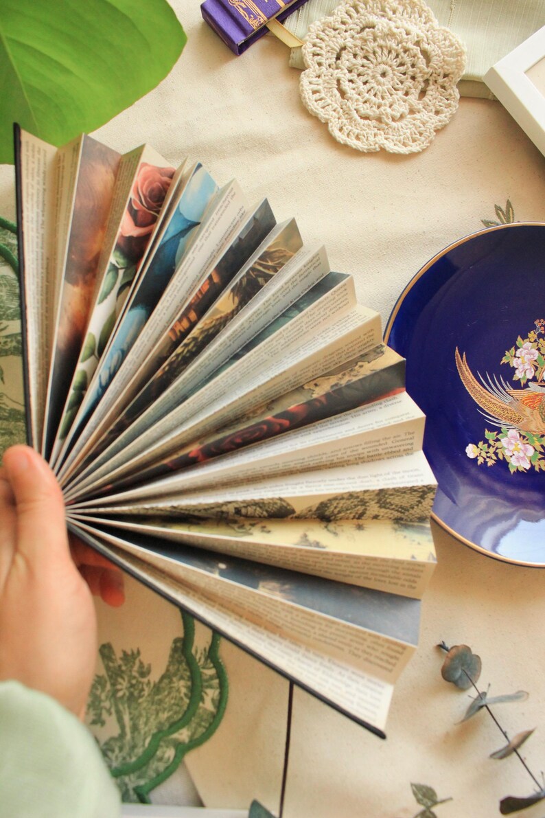 Handgjord solfjäderset, Damsolfjäder Bröllopsfläkt, Vintage handfläkt för sommaren, Hopfällbar solfjäder bild 12